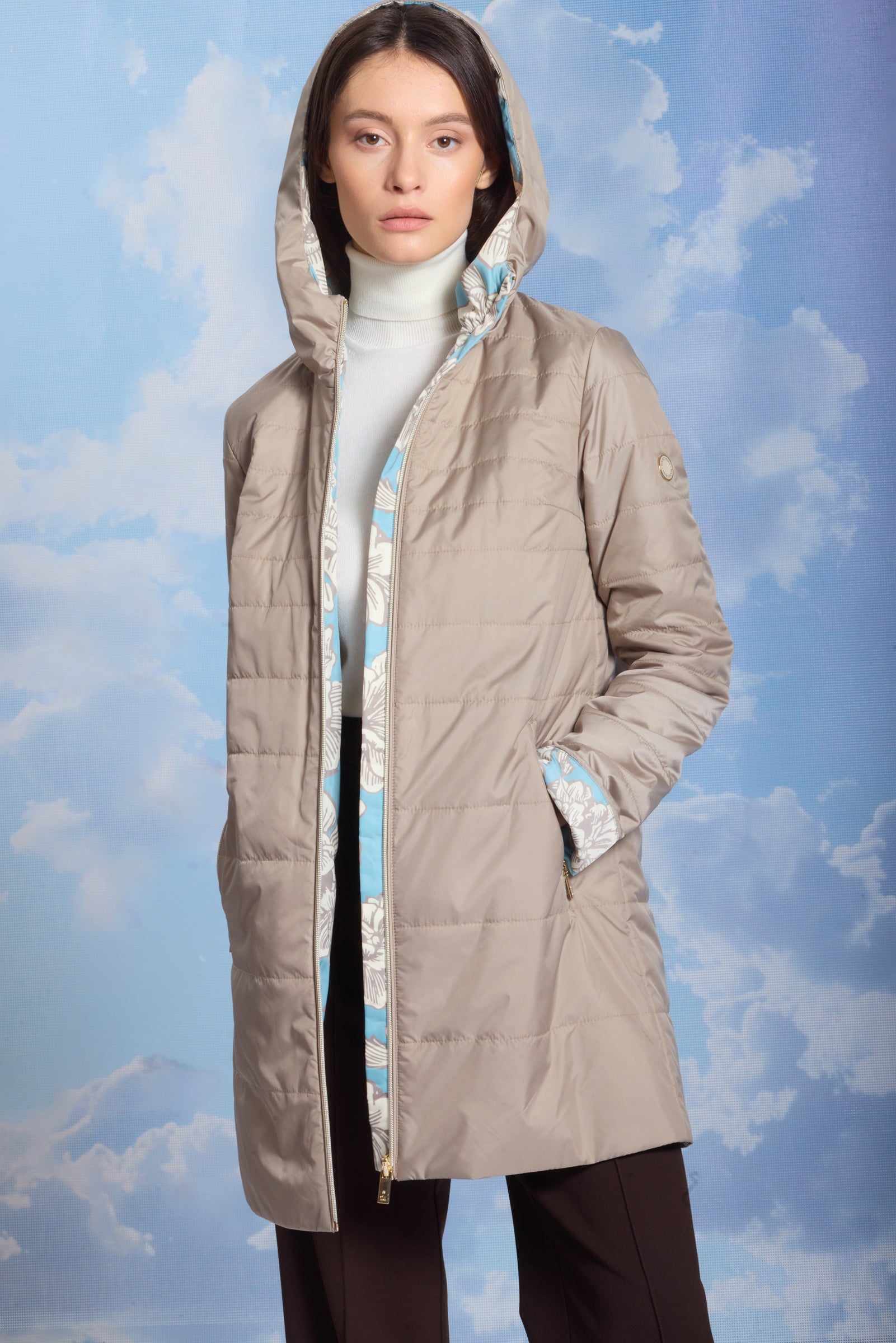 Geacă de damă OLGA beige/reverse flower print