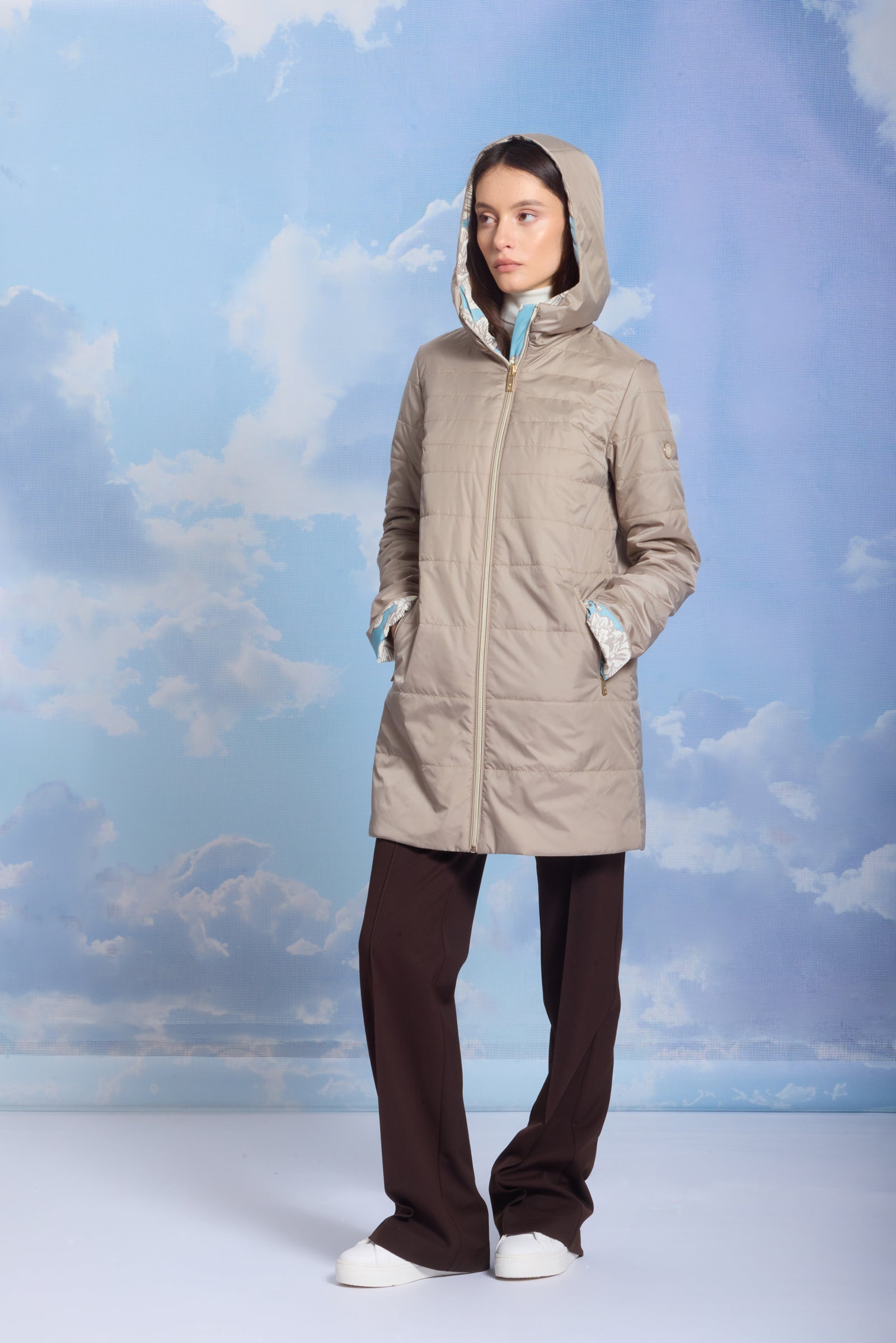 Geacă de damă OLGA beige/reverse flower print