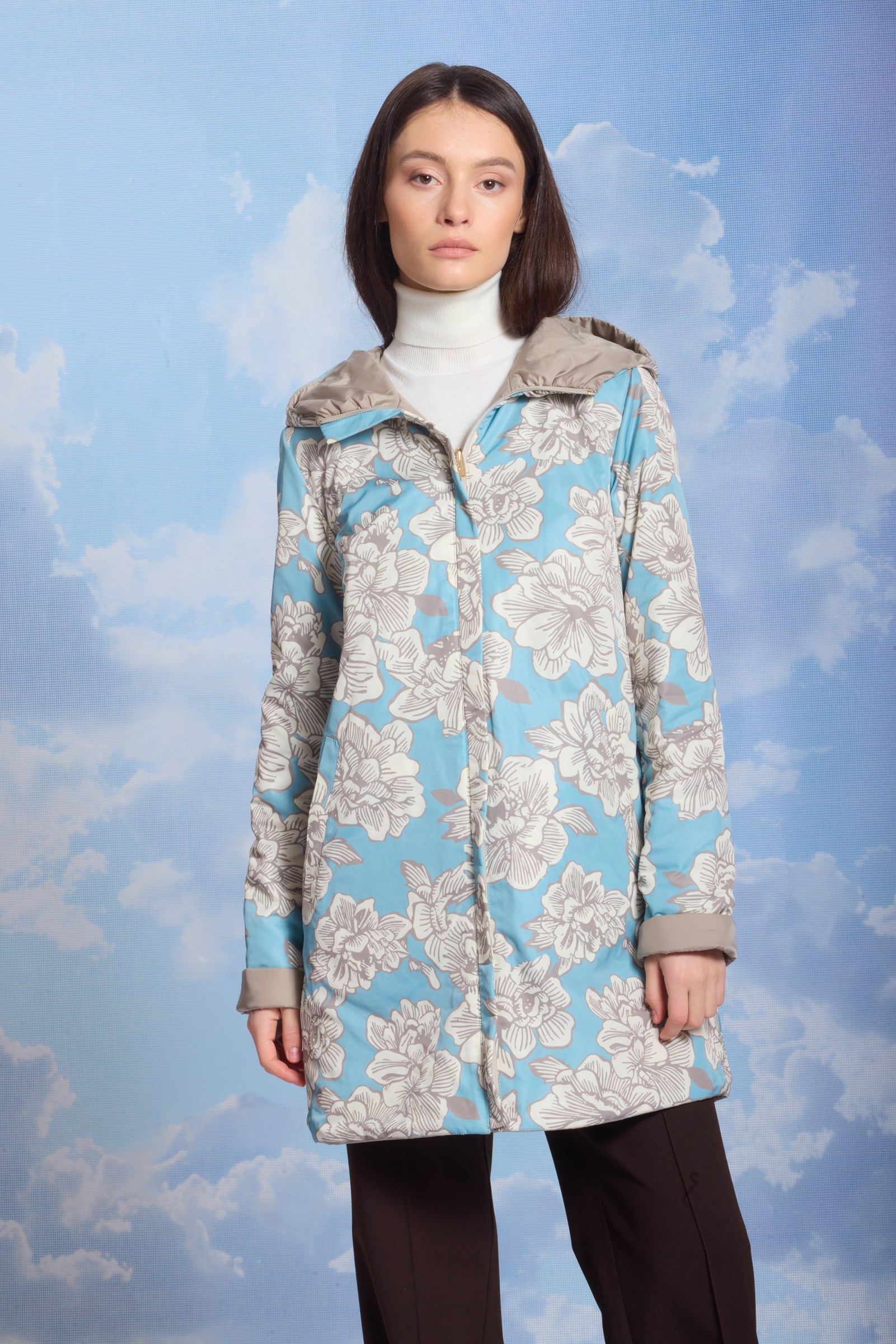 Geacă de damă OLGA beige/reverse flower print