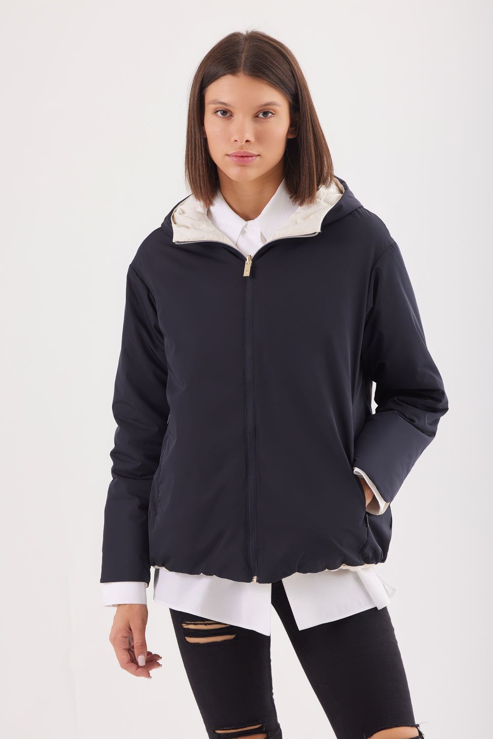 Geacă reversibila damă LERA, beige / reverse black