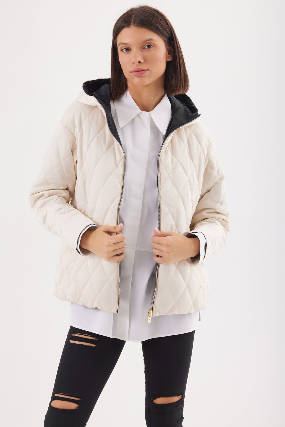 Geacă reversibila damă LERA, beige / reverse black