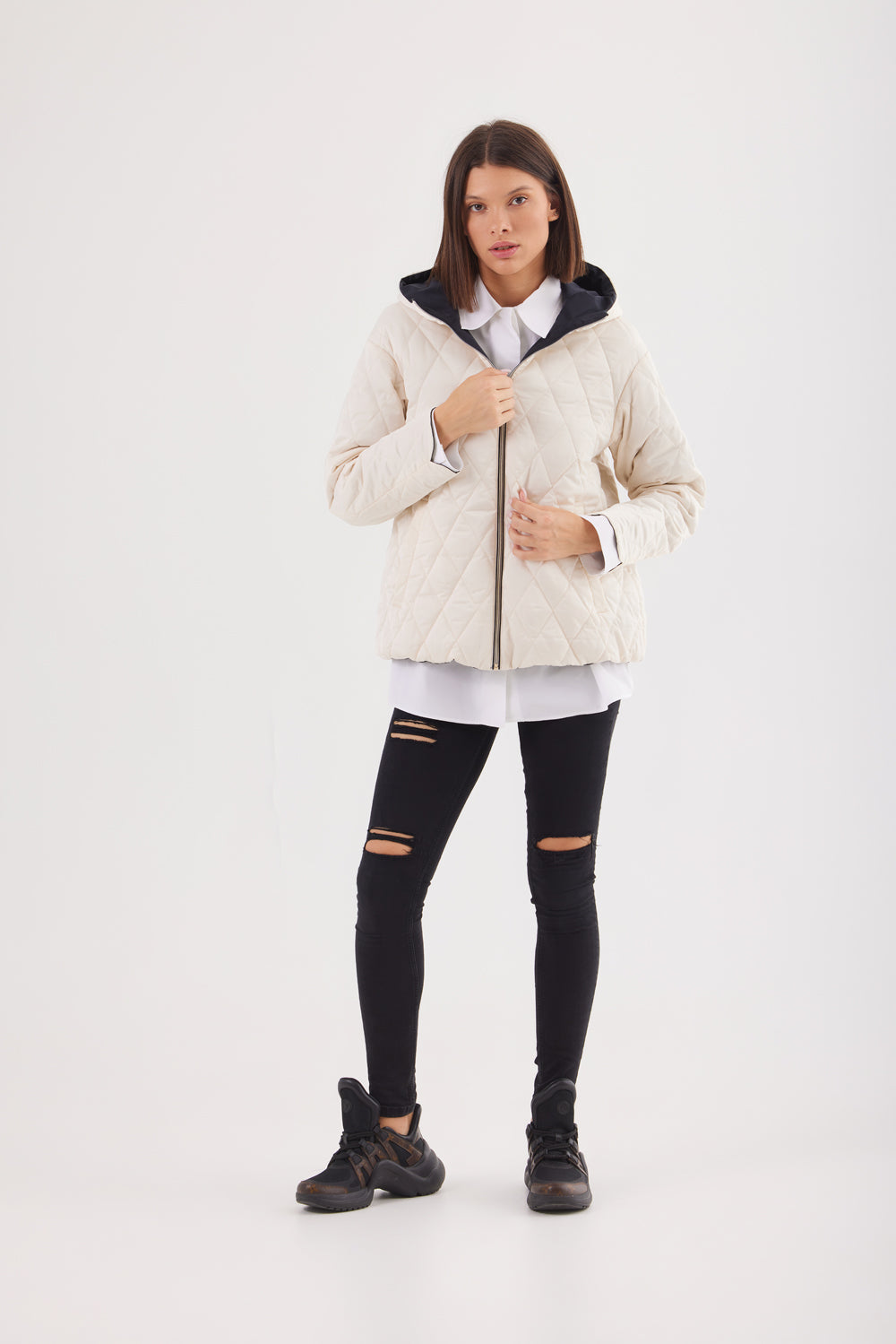 Geacă reversibila damă LERA, beige / reverse black