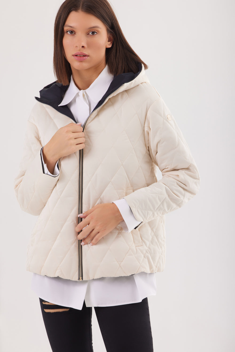 Geacă reversibila damă LERA, beige / reverse black