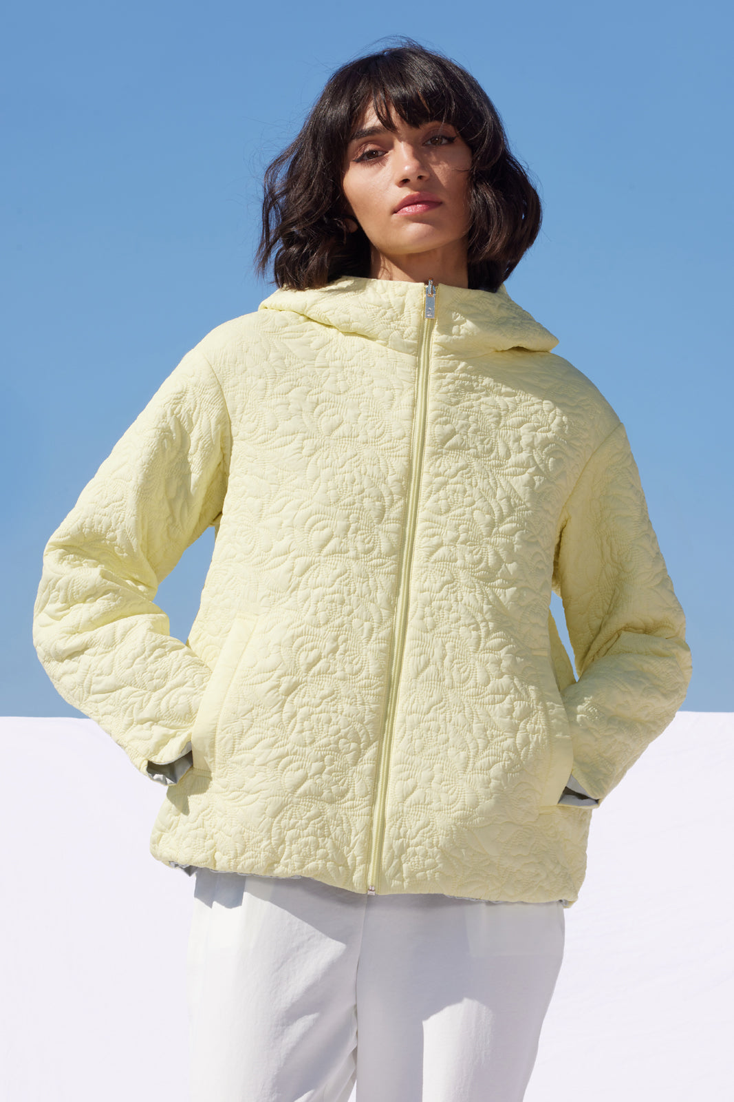 Geacă damă reversibilă LERIA , wax yellow / reverse pigeon