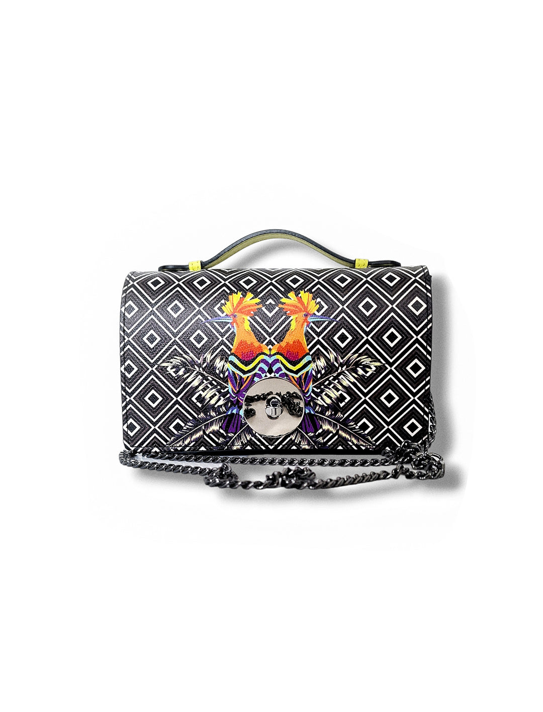 Geantă damă din piele naturală Barset Exotic Birds Crossbody – Tropical Print | Made in Italy