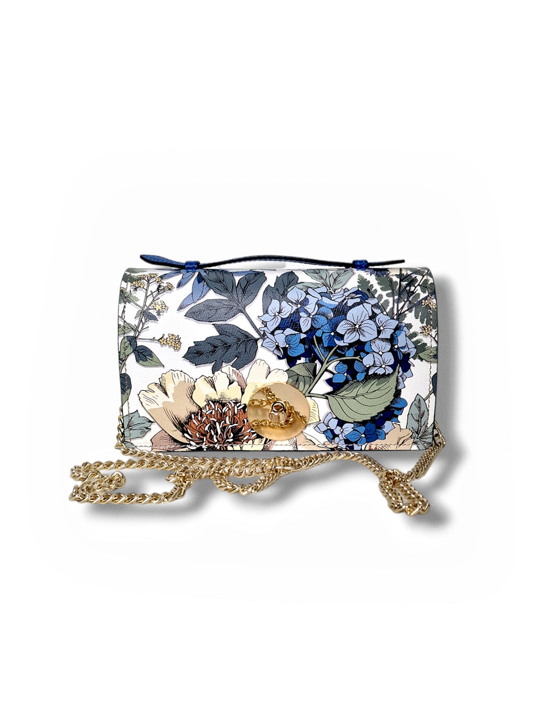 Geantă damă din piele naturală Barset Blue Garden Crossbody – Floral Blue | Made in Italy