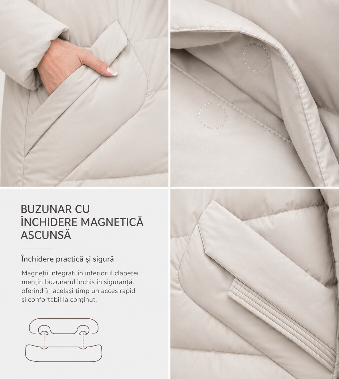 Geacă damă cu puf natural de gâscă DEA stucco