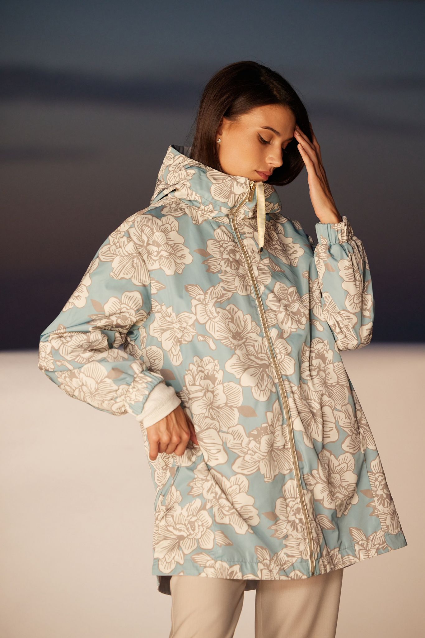 Trenci reversibil damă LOLA, stucco /reverse floral