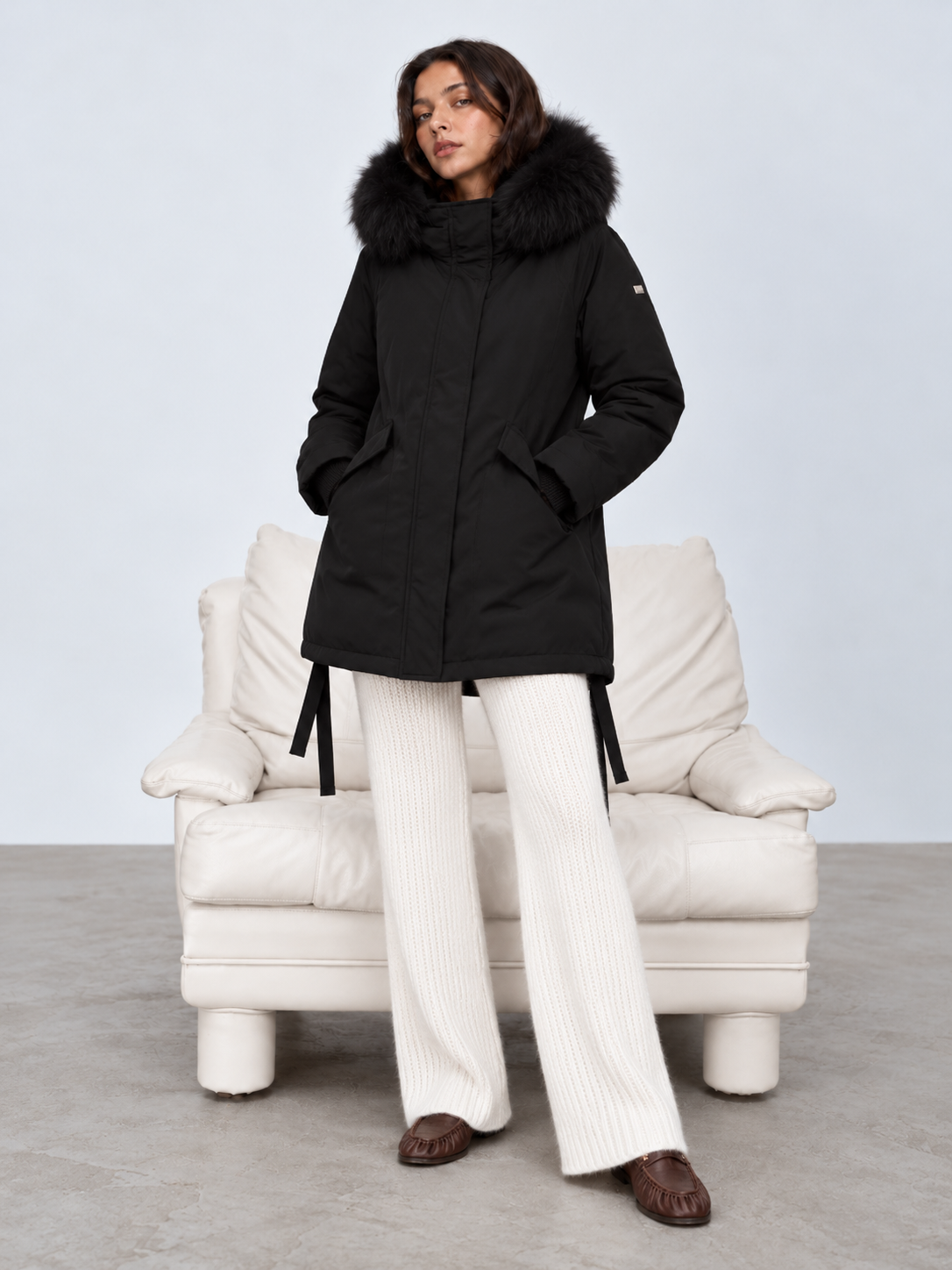 Parka de iarnă damă cu blană naturală de raton AFILA black