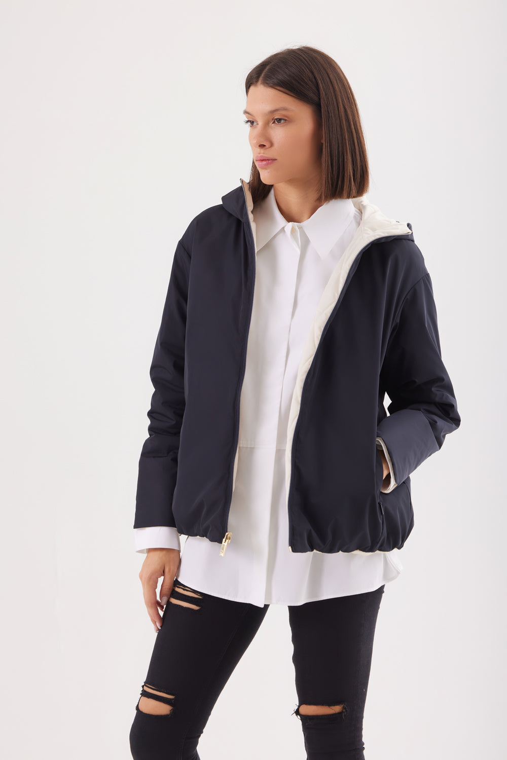 Geacă reversibila damă LERA, beige / reverse black