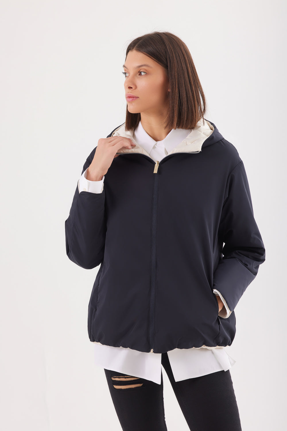 Geacă reversibila damă LERA, beige / reverse black