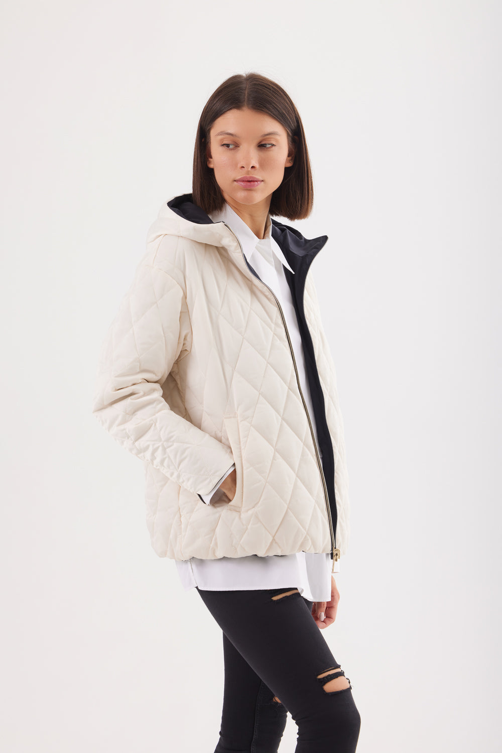 Geacă reversibila damă LERA, beige / reverse black