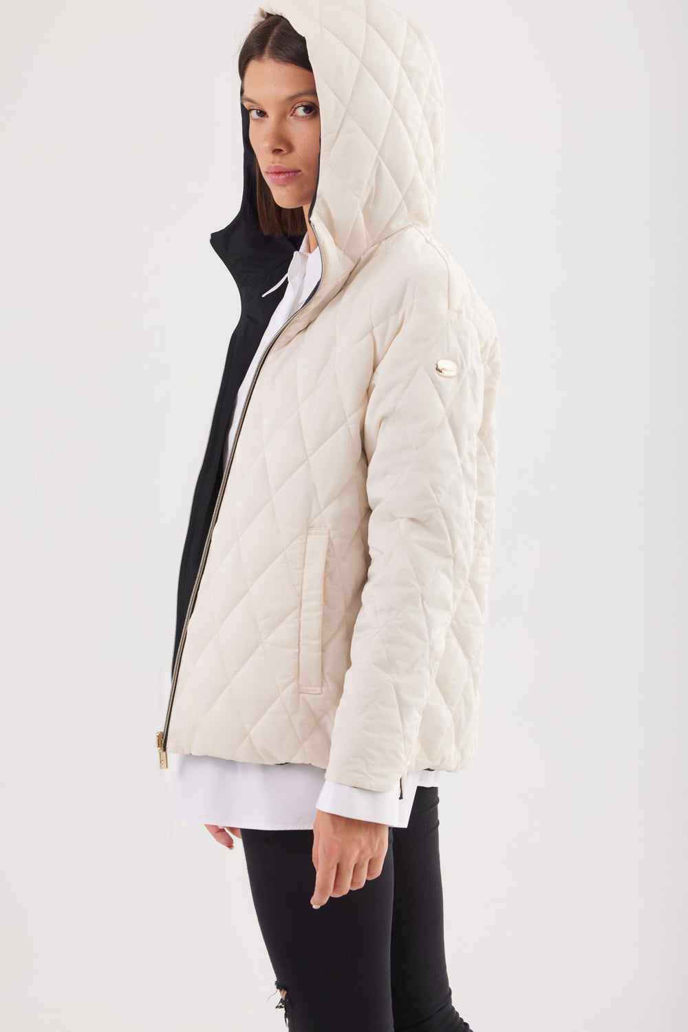 Geacă reversibila damă LERA, beige / reverse black