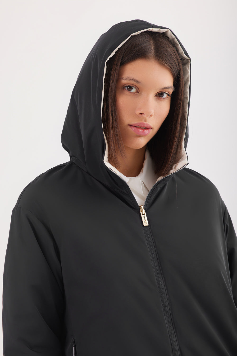 Geacă damă reversibilă LERA, Black / Reverse Beige