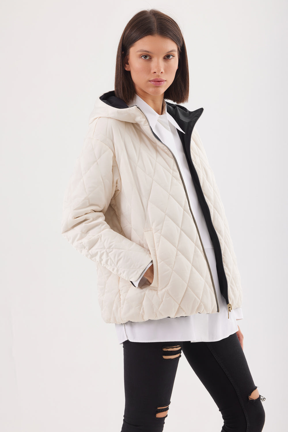 Geacă damă reversibilă LERA, Black / Reverse Beige