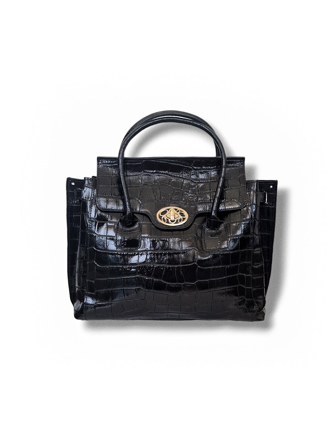 Geantă damă din piele naturală Parma Black Crocco Big Tote – Negru Croco | Made in Italy