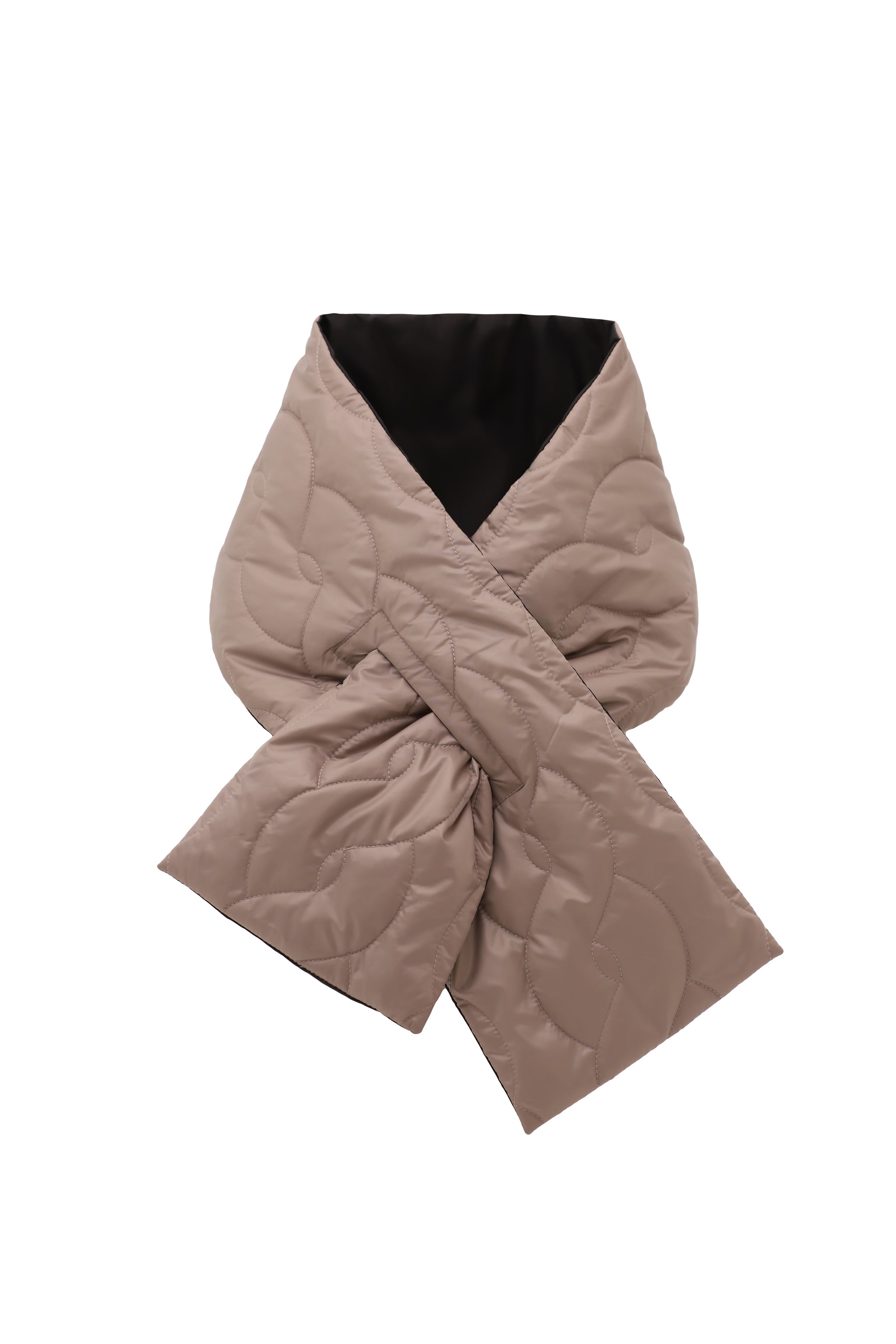 Eșarfă reversibilă beige-negru Madzerini, design matlasat elegant.