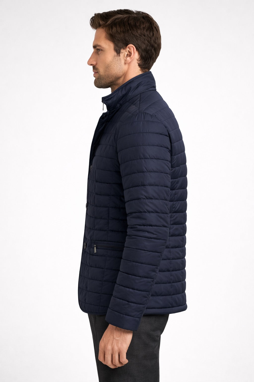 Geacă bărbați Madzerini dark navy, vedere laterală, model matlasat.