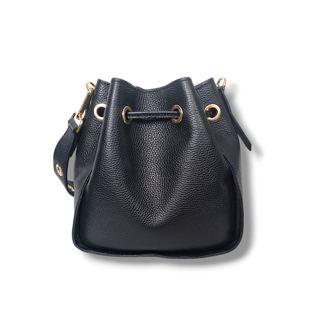 Geantă damă din piele naturală Sole Middle Black – Bucket Bag Negru | Made in Italy