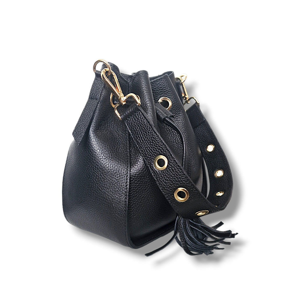 Geantă damă din piele naturală Sole Middle Black – Bucket Bag Negru | Made in Italy