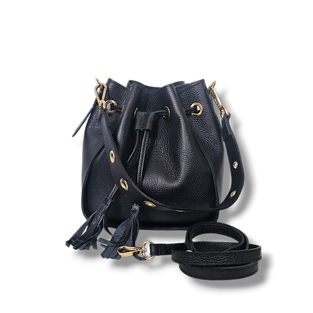 Geantă damă din piele naturală Sole Middle Black – Bucket Bag Negru | Made in Italy